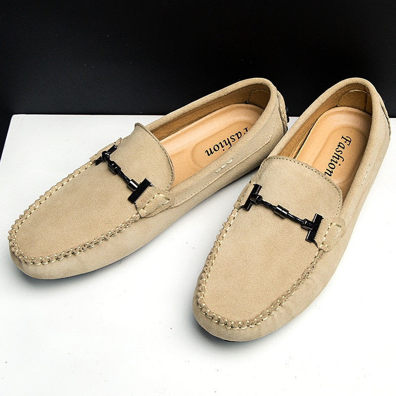 New Fashion Shoes for Men - Khaki/Black Loafer Shoes - Light Weight Driver Footwear - Rubber Sole - Non Slip Lazy Shoes