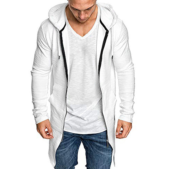 Splicing Hooded, Solid Trench Coat - Cardigan Style - Long Sleeve Outerwear