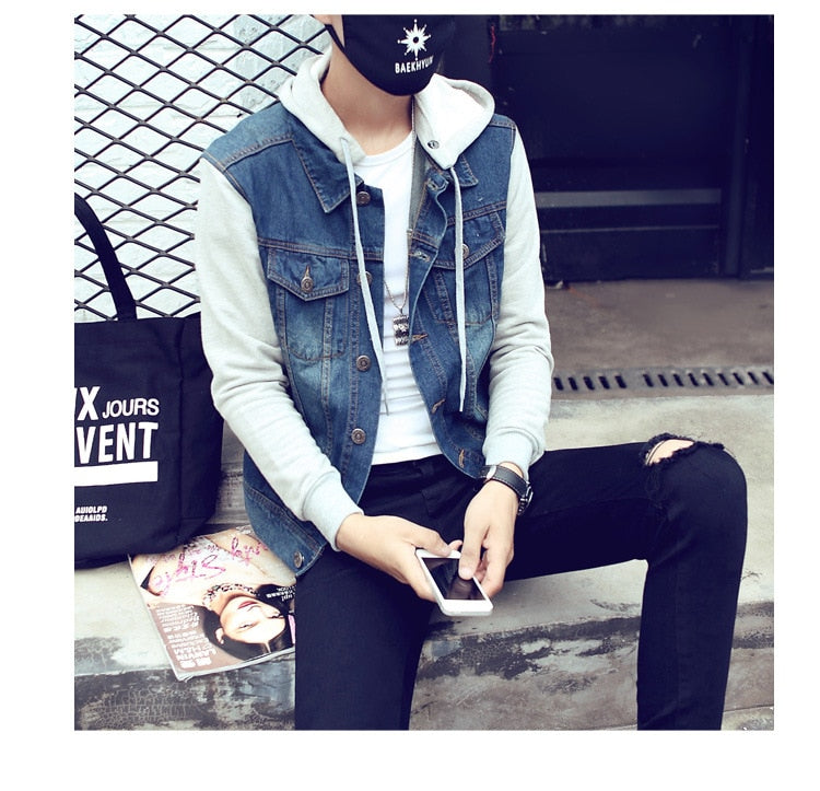 2019 Denim Men Hooded Sportswear Outdoors Casual Fashion Jeans Jackets Hoodies Cowboy Mens Jacket and Coat Plus Size