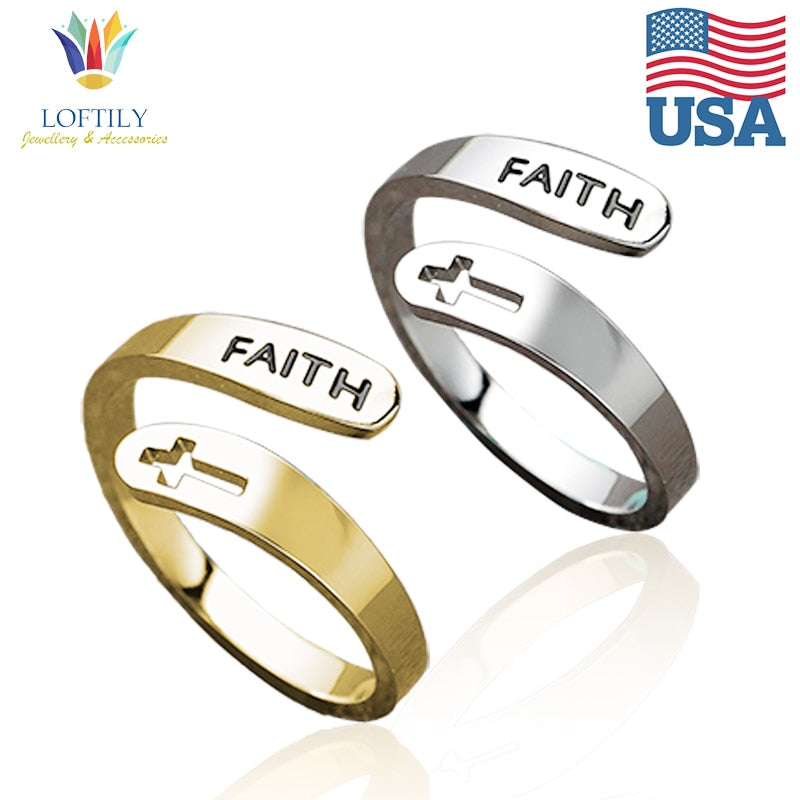 2020 jewelry faith adjustable Rings&Stainless Steel Rings For Women vintage cross letter round on fingers Gifts for the new year|Rings|