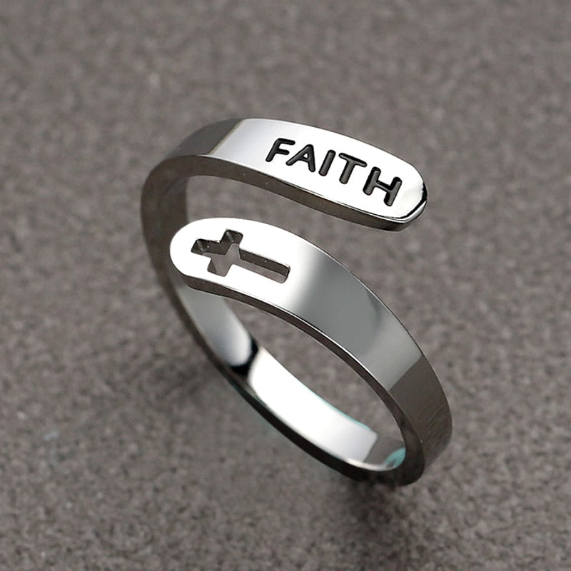 2020 jewelry faith adjustable Rings&Stainless Steel Rings For Women vintage cross letter round on fingers Gifts for the new year|Rings|