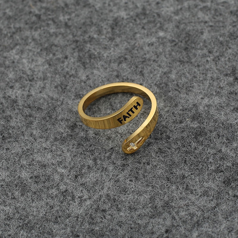 2020 jewelry faith adjustable Rings&Stainless Steel Rings For Women vintage cross letter round on fingers Gifts for the new year|Rings|