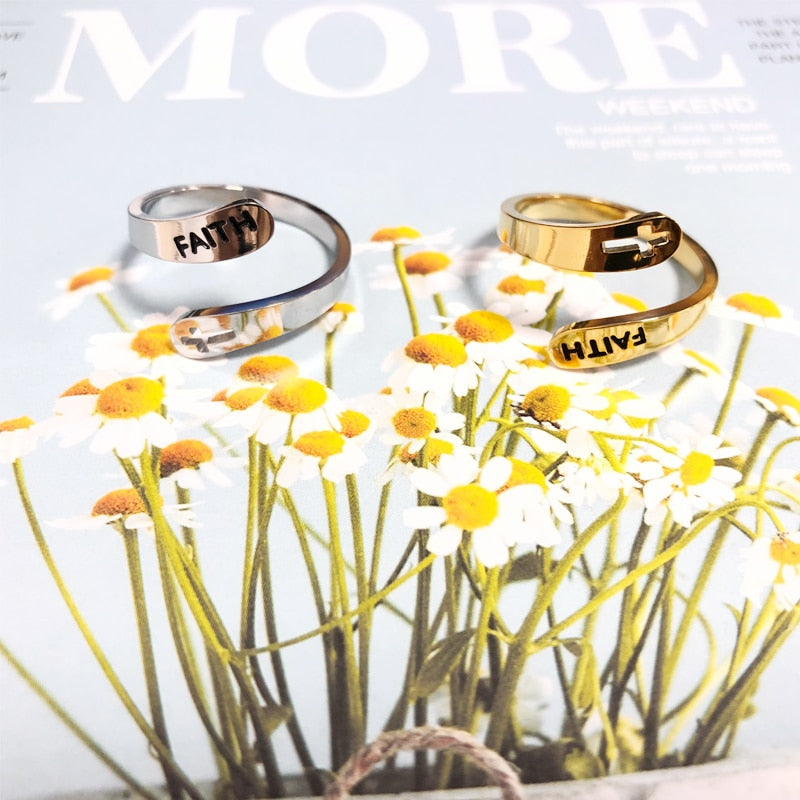 2020 jewelry faith adjustable Rings&Stainless Steel Rings For Women vintage cross letter round on fingers Gifts for the new year|Rings|