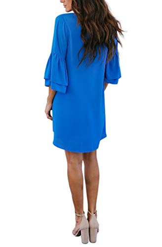 BELONGSCI Women's Dress Sweet & Cute V-Neck Bell Sleeve Shift Dress Mini Dress