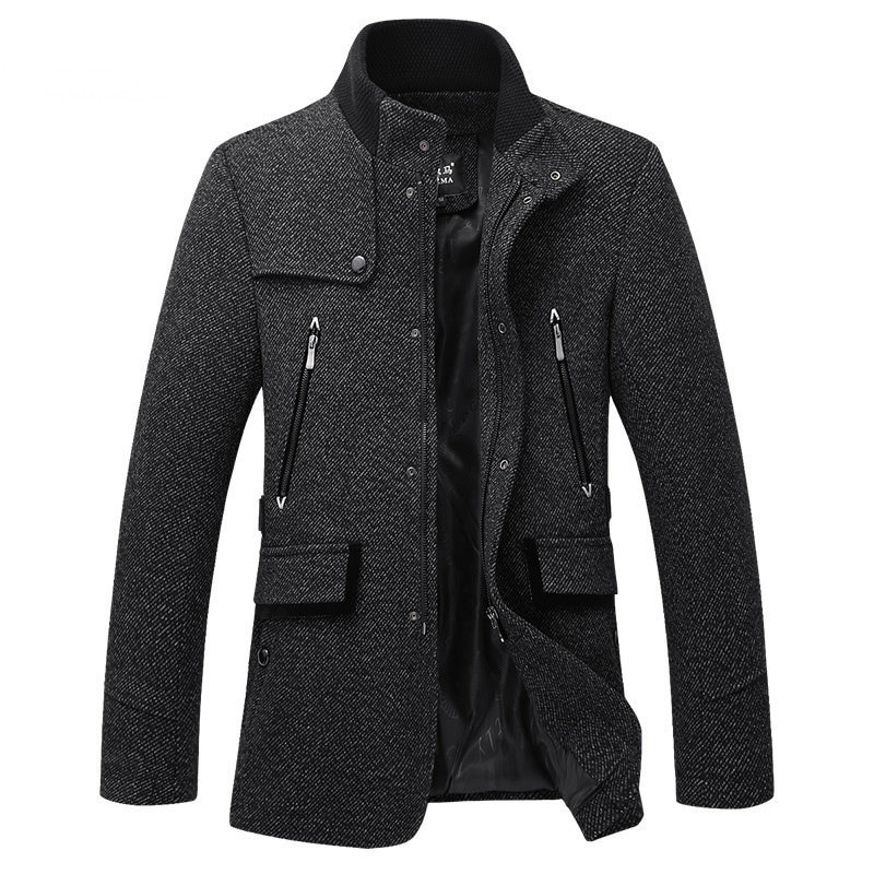 Stand Collar - Duffle Coat - Men's Winter British Style - Cashmere Coat - Zipper Trench Coat