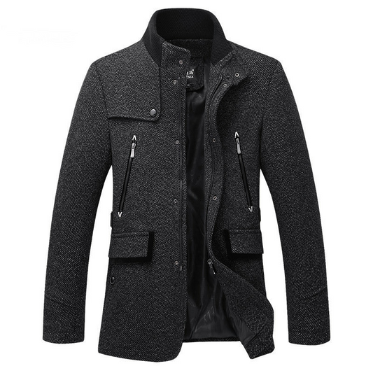 Stand Collar - Duffle Coat - Men's Winter British Style - Cashmere Coat - Zipper Trench Coat