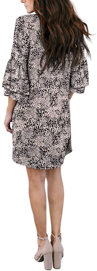 BELONGSCI Women's Dress Sweet & Cute V-Neck Bell Sleeve Shift Dress Mini Dress