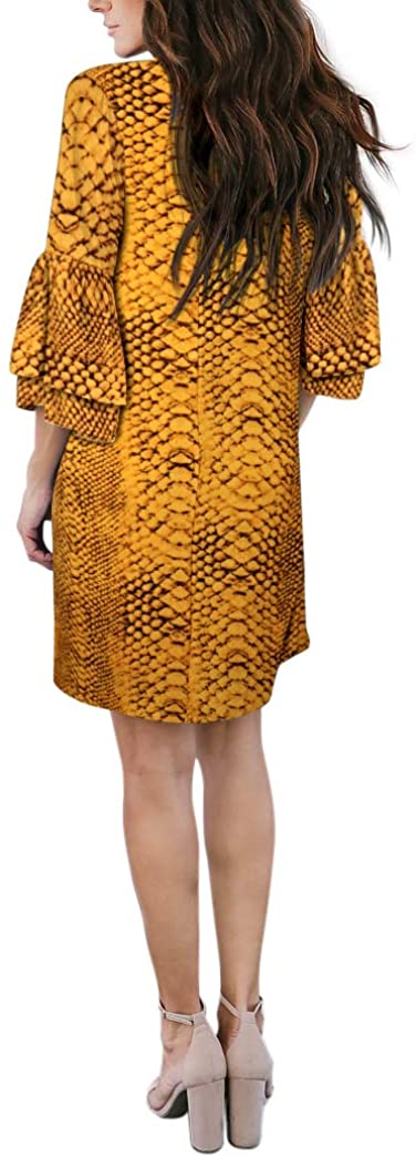 BELONGSCI Women's Dress Sweet & Cute V-Neck Bell Sleeve Shift Dress Mini Dress