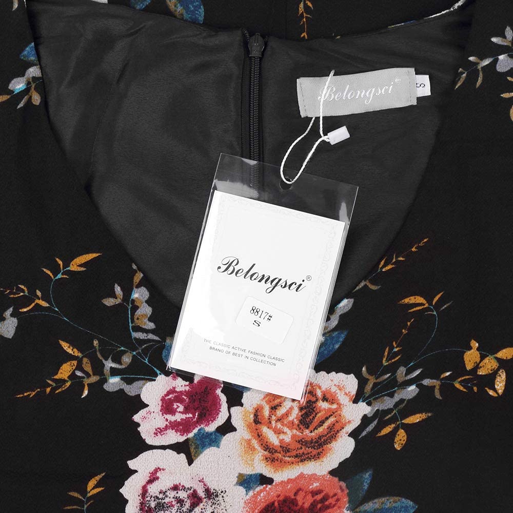 BELONGSCI Women's Dress Sweet & Cute V-Neck Bell Sleeve Shift Dress Mini Dress