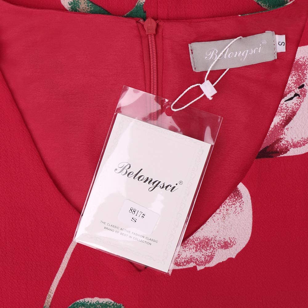 BELONGSCI Women's Dress Sweet & Cute V-Neck Bell Sleeve Shift Dress Mini Dress