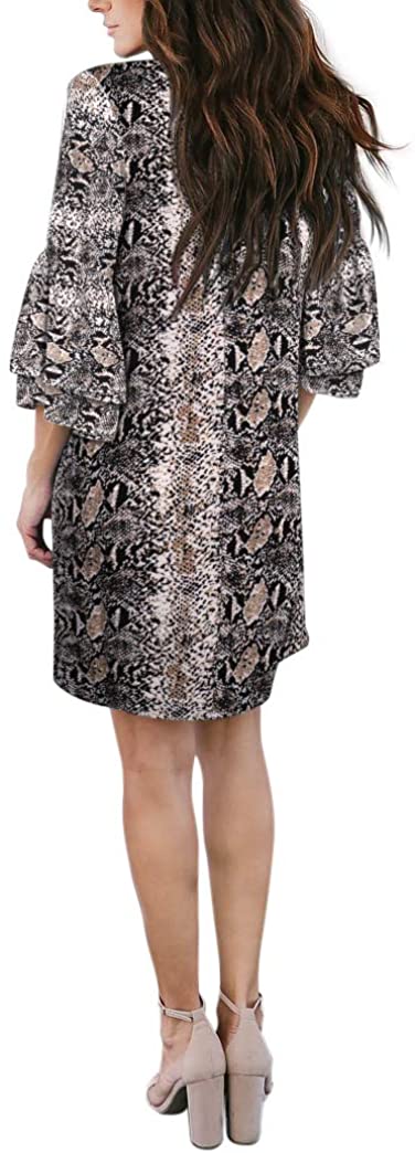 BELONGSCI Women's Dress Sweet & Cute V-Neck Bell Sleeve Shift Dress Mini Dress