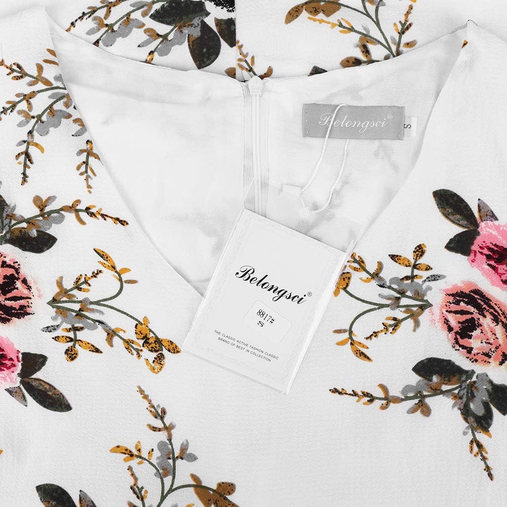 BELONGSCI Women's Dress Sweet & Cute V-Neck Bell Sleeve Shift Dress Mini Dress