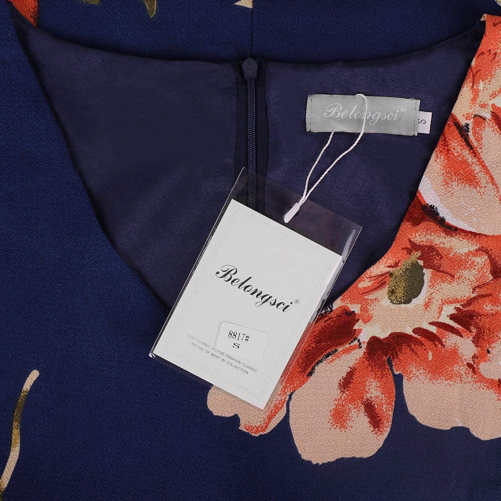 BELONGSCI Women's Dress Sweet & Cute V-Neck Bell Sleeve Shift Dress Mini Dress