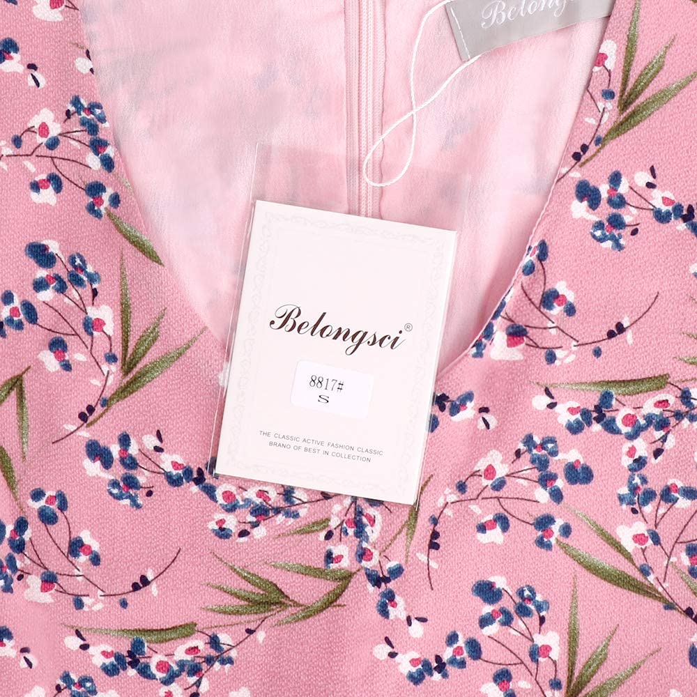 BELONGSCI Women's Dress Sweet & Cute V-Neck Bell Sleeve Shift Dress Mini Dress