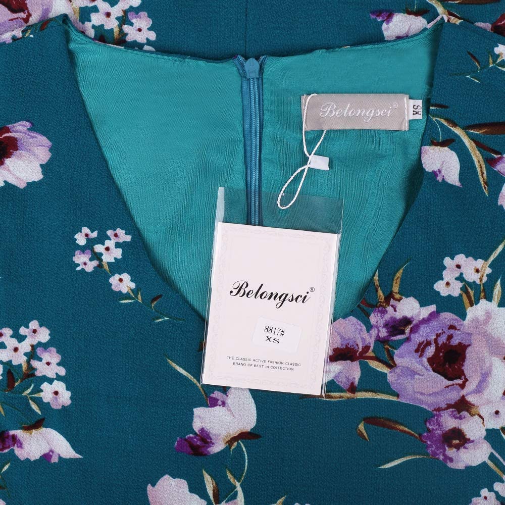 BELONGSCI Women's Dress Sweet & Cute V-Neck Bell Sleeve Shift Dress Mini Dress