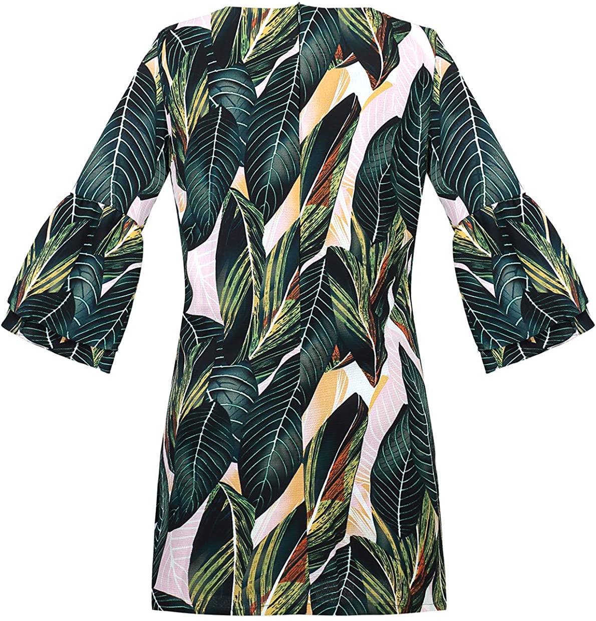 BELONGSCI Women's Dress Sweet & Cute V-Neck Bell Sleeve Shift Dress Mini Dress