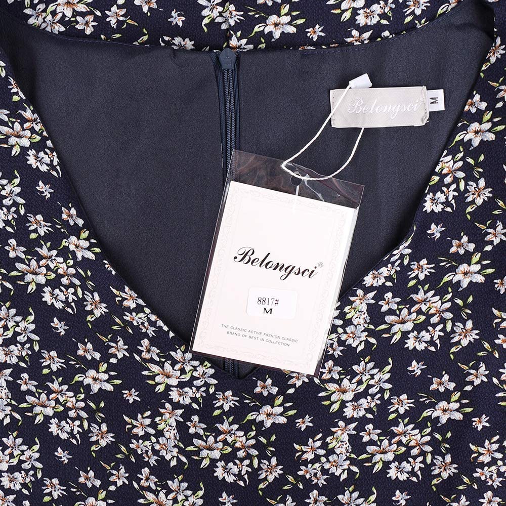 BELONGSCI Women's Dress Sweet & Cute V-Neck Bell Sleeve Shift Dress Mini Dress