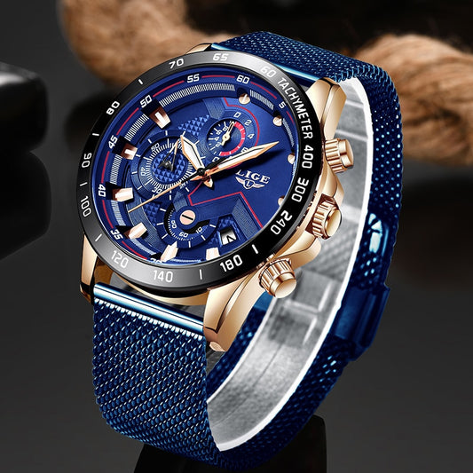 LIGE Fashion Mens Watches Top Brand Luxury WristWatch Quartz Clock Blue Watch Men Waterproof Sport Chronograph Relogio Masculino|Quartz Watches