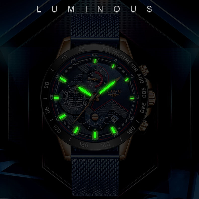 LIGE Fashion Mens Watches Top Brand Luxury WristWatch Quartz Clock Blue Watch Men Waterproof Sport Chronograph Relogio Masculino|Quartz Watches