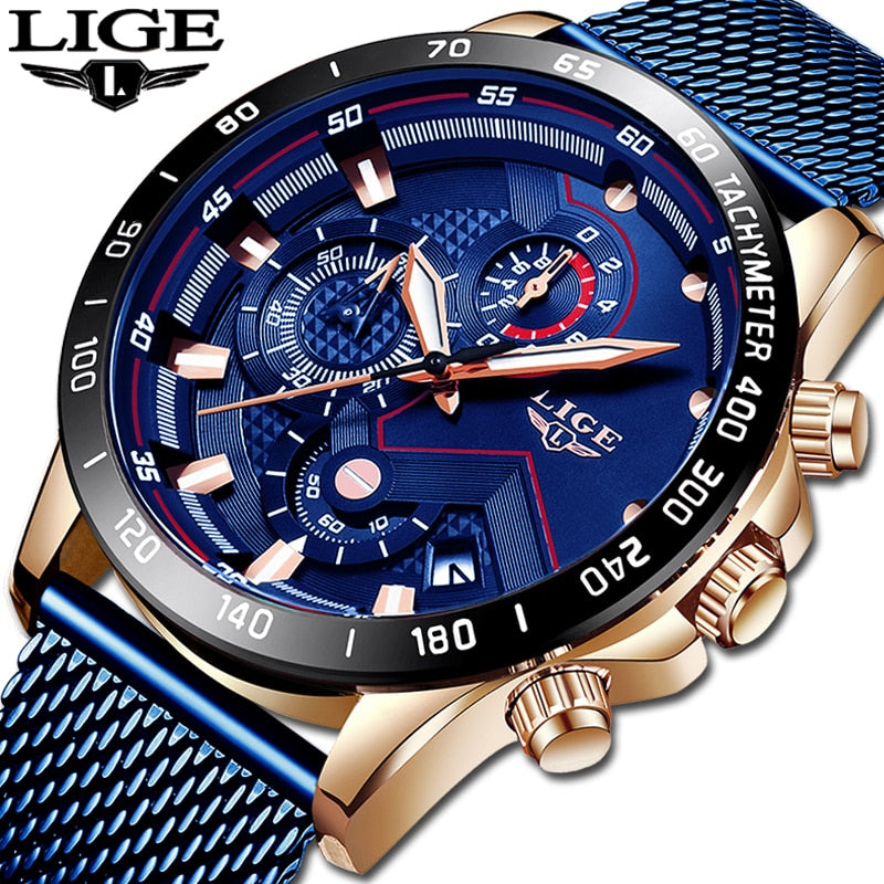 LIGE Fashion Mens Watches Top Brand Luxury WristWatch Quartz Clock Blue Watch Men Waterproof Sport Chronograph Relogio Masculino|Quartz Watches