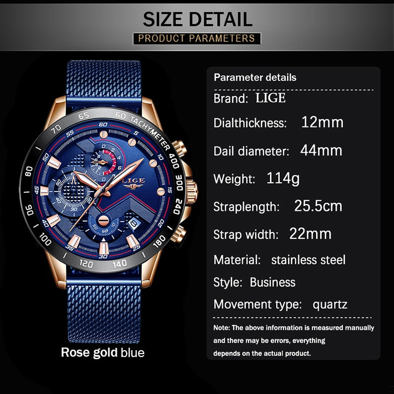 LIGE Fashion Mens Watches Top Brand Luxury WristWatch Quartz Clock Blue Watch Men Waterproof Sport Chronograph Relogio Masculino|Quartz Watches