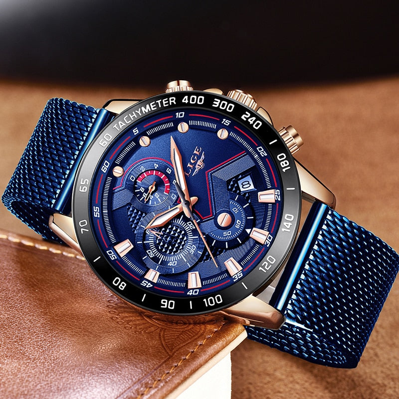 LIGE Fashion Mens Watches Top Brand Luxury WristWatch Quartz Clock Blue Watch Men Waterproof Sport Chronograph Relogio Masculino|Quartz Watches