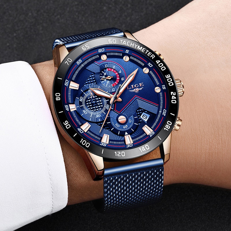 LIGE Fashion Mens Watches Top Brand Luxury WristWatch Quartz Clock Blue Watch Men Waterproof Sport Chronograph Relogio Masculino|Quartz Watches