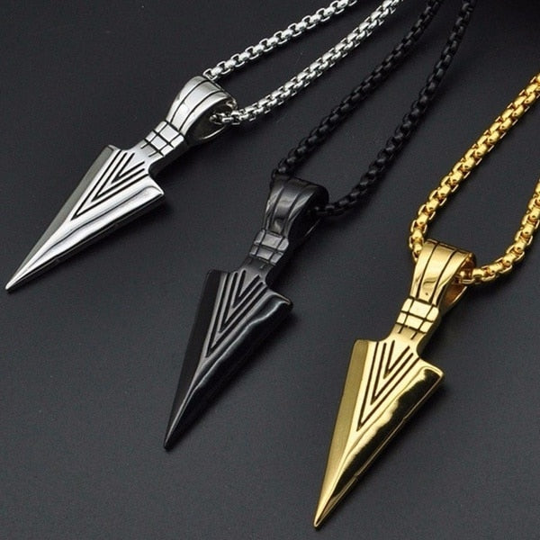Men's Fashion Jewelry - Arrow Head Pendant - Long Chain Necklace -