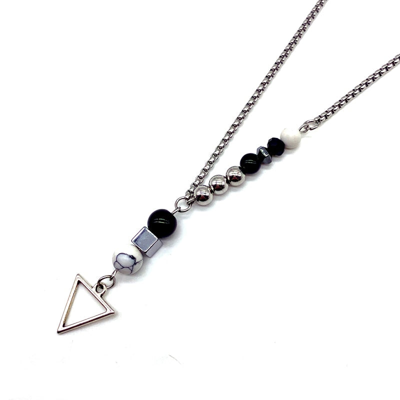 New Fashion Triangle Pendant Necklace for Men 2019 - Simple Blue & Yellow Tiger Eye Strand Beaded