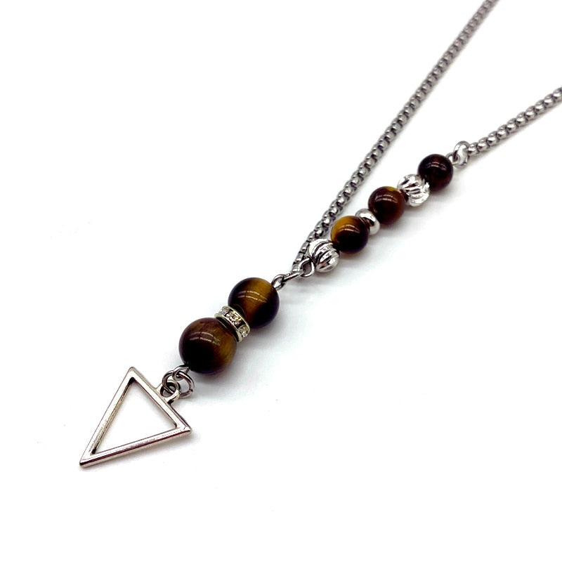 New Fashion Triangle Pendant Necklace for Men 2019 - Simple Blue & Yellow Tiger Eye Strand Beaded