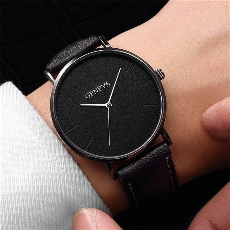 Geneva Luxury Men's Military Sport Wristwatch - Leather Quartz Watch