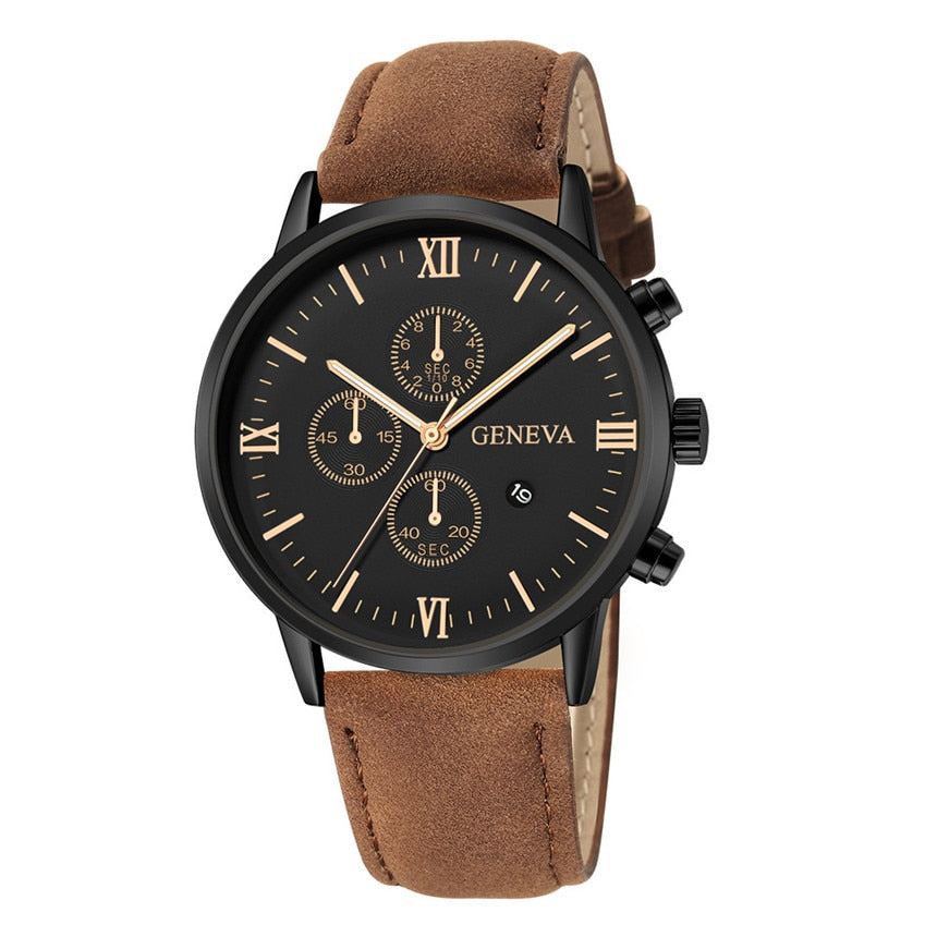 Reloj deportivo de cuarzo para hombre, cronógrafo con correa de cuero y carcasa de acero inoxidable, a la moda, para negocios, 2021|Relojes de cuarzo|