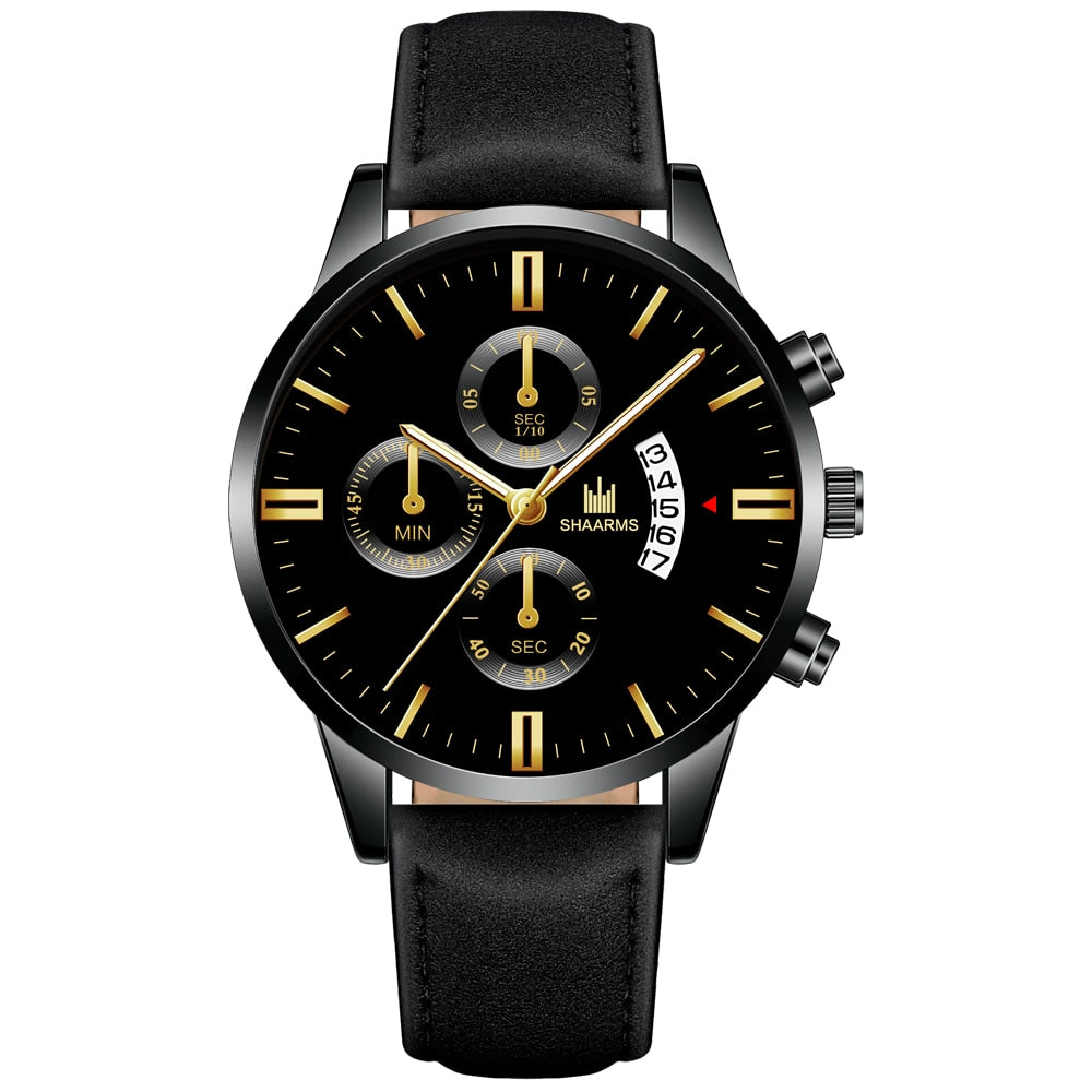 Reloj deportivo de cuarzo para hombre, cronógrafo con correa de cuero y carcasa de acero inoxidable, a la moda, para negocios, 2021|Relojes de cuarzo|