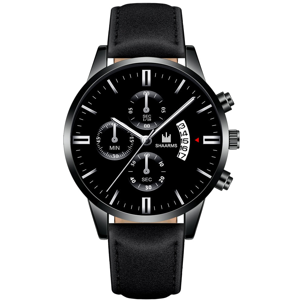 Reloj deportivo de cuarzo para hombre, cronógrafo con correa de cuero y carcasa de acero inoxidable, a la moda, para negocios, 2021|Relojes de cuarzo|