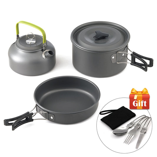 Ultra light Aluminum Alloy Camping Cookware Utensils Outdoor Cooking Teapot Picnic Tableware Kettle Pot Frying Pan 3pcs/Set|Outdoor Tablewares|
