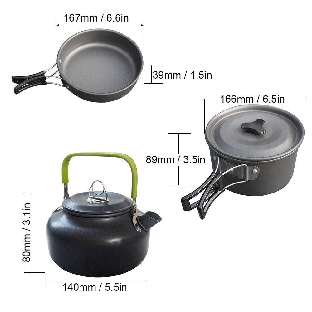 Ultra light Aluminum Alloy Camping Cookware Utensils Outdoor Cooking Teapot Picnic Tableware Kettle Pot Frying Pan 3pcs/Set|Outdoor Tablewares|
