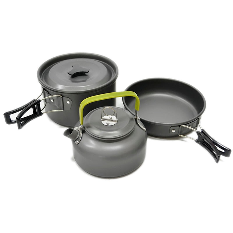 Ultra light Aluminum Alloy Camping Cookware Utensils Outdoor Cooking Teapot Picnic Tableware Kettle Pot Frying Pan 3pcs/Set|Outdoor Tablewares|