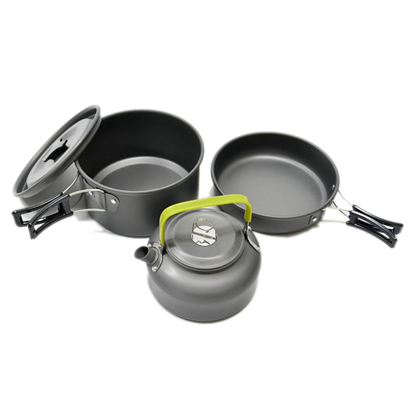 Ultra light Aluminum Alloy Camping Cookware Utensils Outdoor Cooking Teapot Picnic Tableware Kettle Pot Frying Pan 3pcs/Set|Outdoor Tablewares|