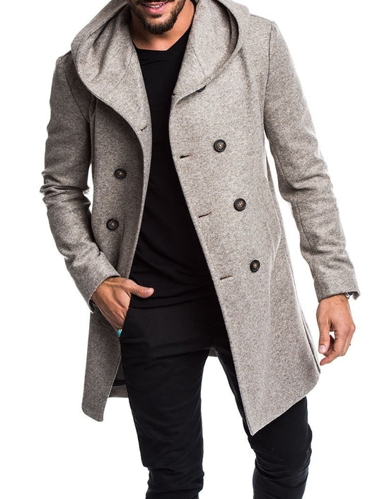 ZOGGA Spring, Autumn Men's Trench Coat - Outerwear Casual Long Hooded Overcoat