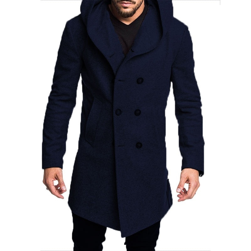 ZOGGA Spring, Autumn Men's Trench Coat - Outerwear Casual Long Hooded Overcoat