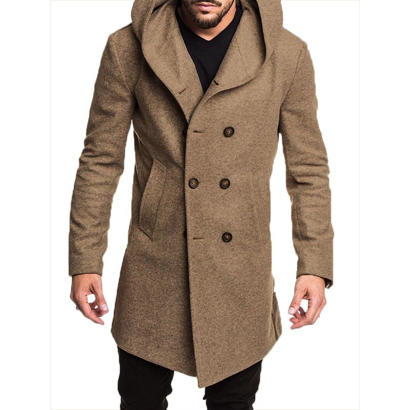ZOGGA Spring, Autumn Men's Trench Coat - Outerwear Casual Long Hooded Overcoat