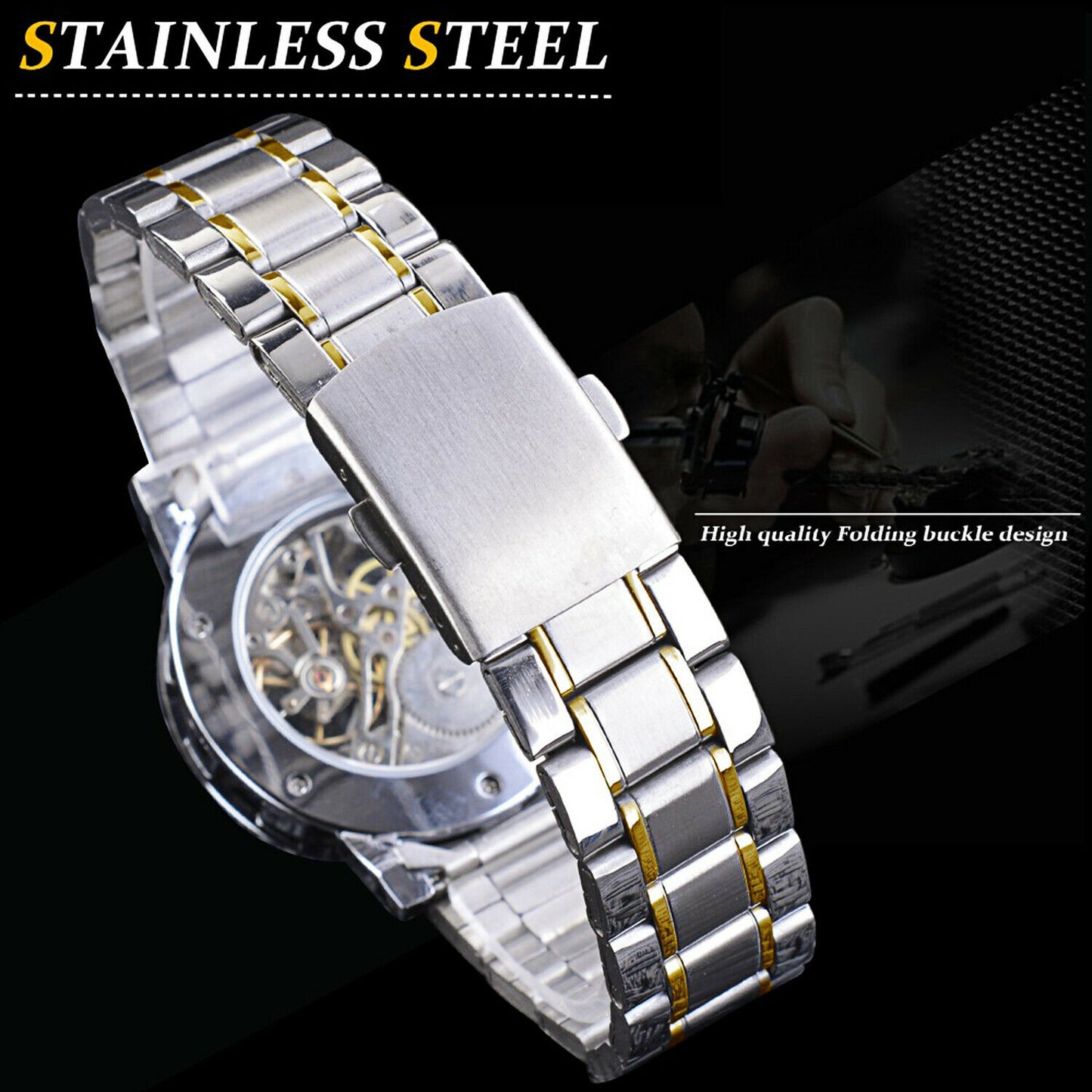 T-ganador de acero inoxidable para hombres De colección diamante hueco relojes mecánicos # 1089