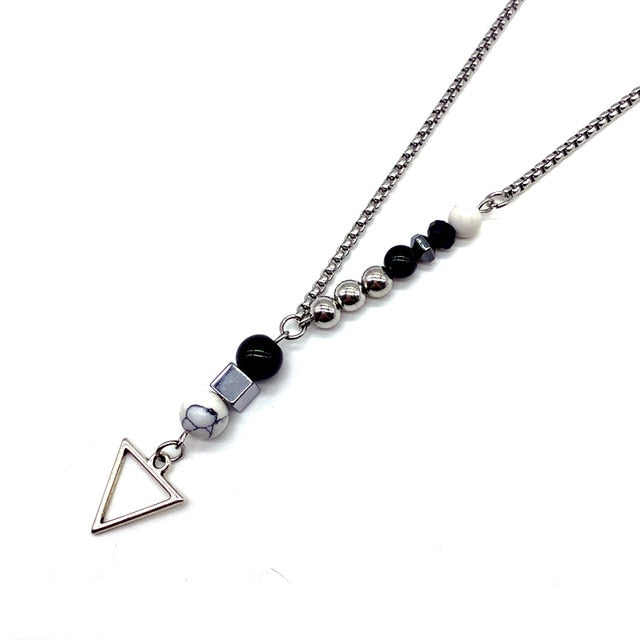New Fashion Triangle Pendant Necklace for Men 2019 - Simple Blue & Yellow Tiger Eye Strand Beaded