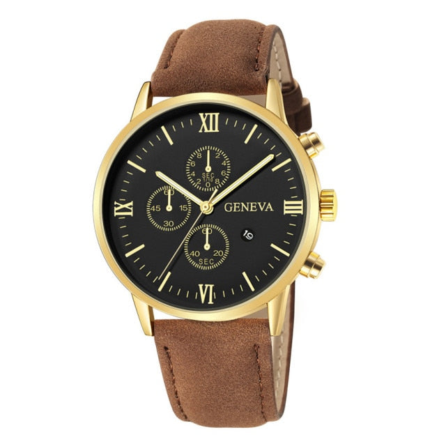 Reloj deportivo de cuarzo para hombre, cronógrafo con correa de cuero y carcasa de acero inoxidable, a la moda, para negocios, 2021|Relojes de cuarzo|