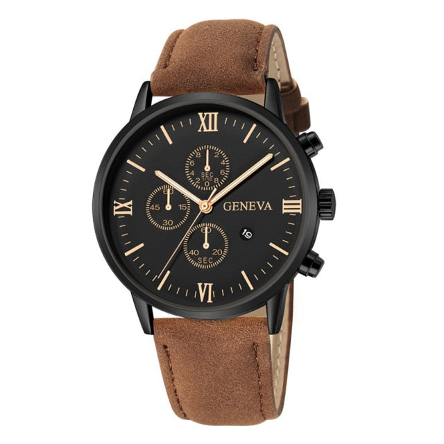 Reloj deportivo de cuarzo para hombre, cronógrafo con correa de cuero y carcasa de acero inoxidable, a la moda, para negocios, 2021|Relojes de cuarzo|