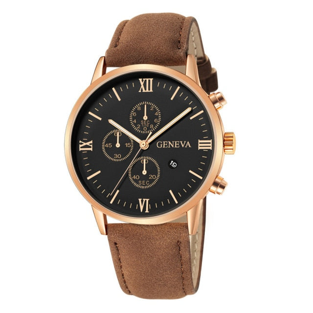 Reloj deportivo de cuarzo para hombre, cronógrafo con correa de cuero y carcasa de acero inoxidable, a la moda, para negocios, 2021|Relojes de cuarzo|