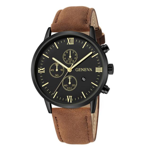 Reloj deportivo de cuarzo para hombre, cronógrafo con correa de cuero y carcasa de acero inoxidable, a la moda, para negocios, 2021|Relojes de cuarzo|