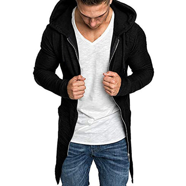 Splicing Hooded, Solid Trench Coat - Cardigan Style - Long Sleeve Outerwear