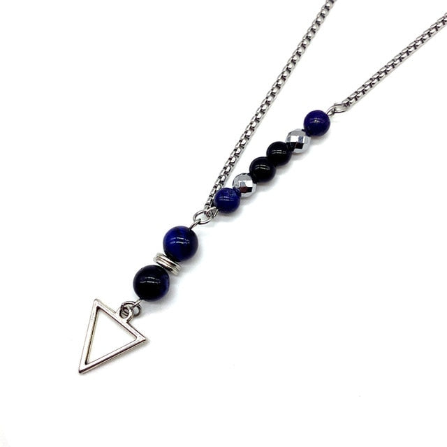 New Fashion Triangle Pendant Necklace for Men 2019 - Simple Blue & Yellow Tiger Eye Strand Beaded