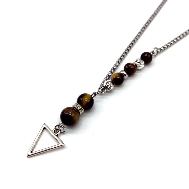 New Fashion Triangle Pendant Necklace for Men 2019 - Simple Blue & Yellow Tiger Eye Strand Beaded
